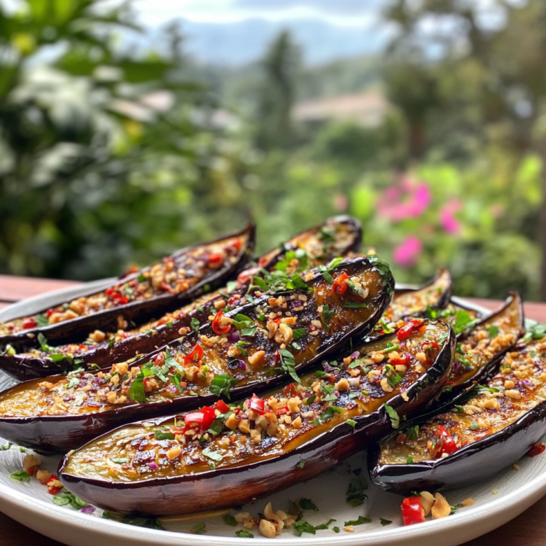 Thai-Style Roasted Eggplant with Peanut Sauce
