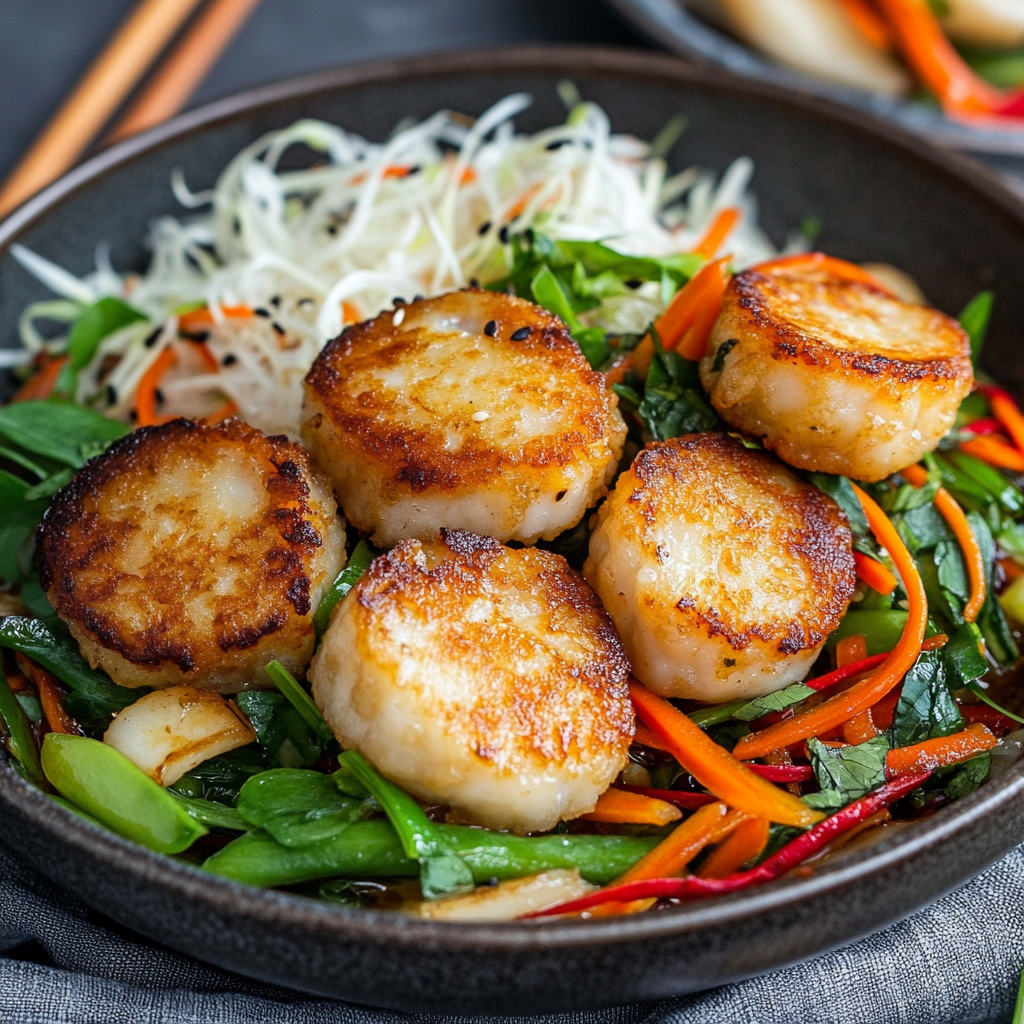 Fishcakes and Scallops Stir Fry Recipe