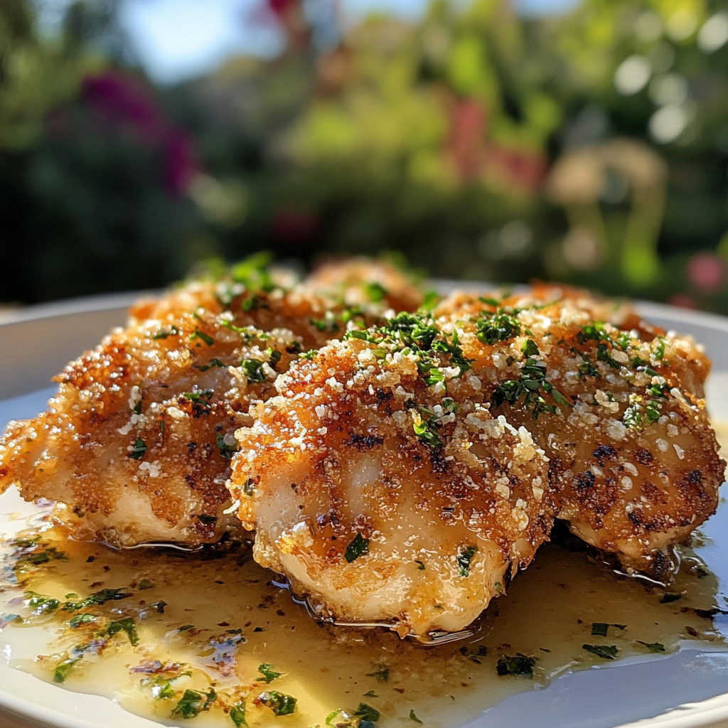 Crispy Parmesan Chicken with a Rich Garlic Sauce