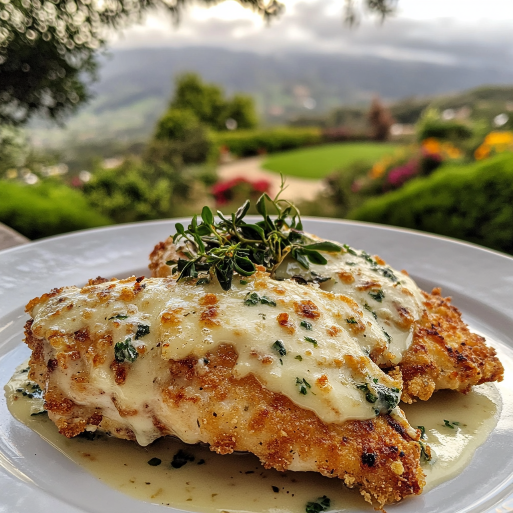 Crispy Parmesan Chicken with a Rich Garlic Sauce
