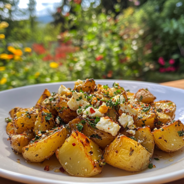 Roasted potatoes with baked feta and garlic