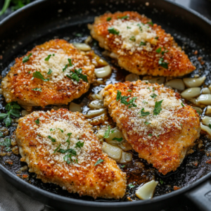 Crispy Parmesan Chicken with a Rich Garlic Sauce