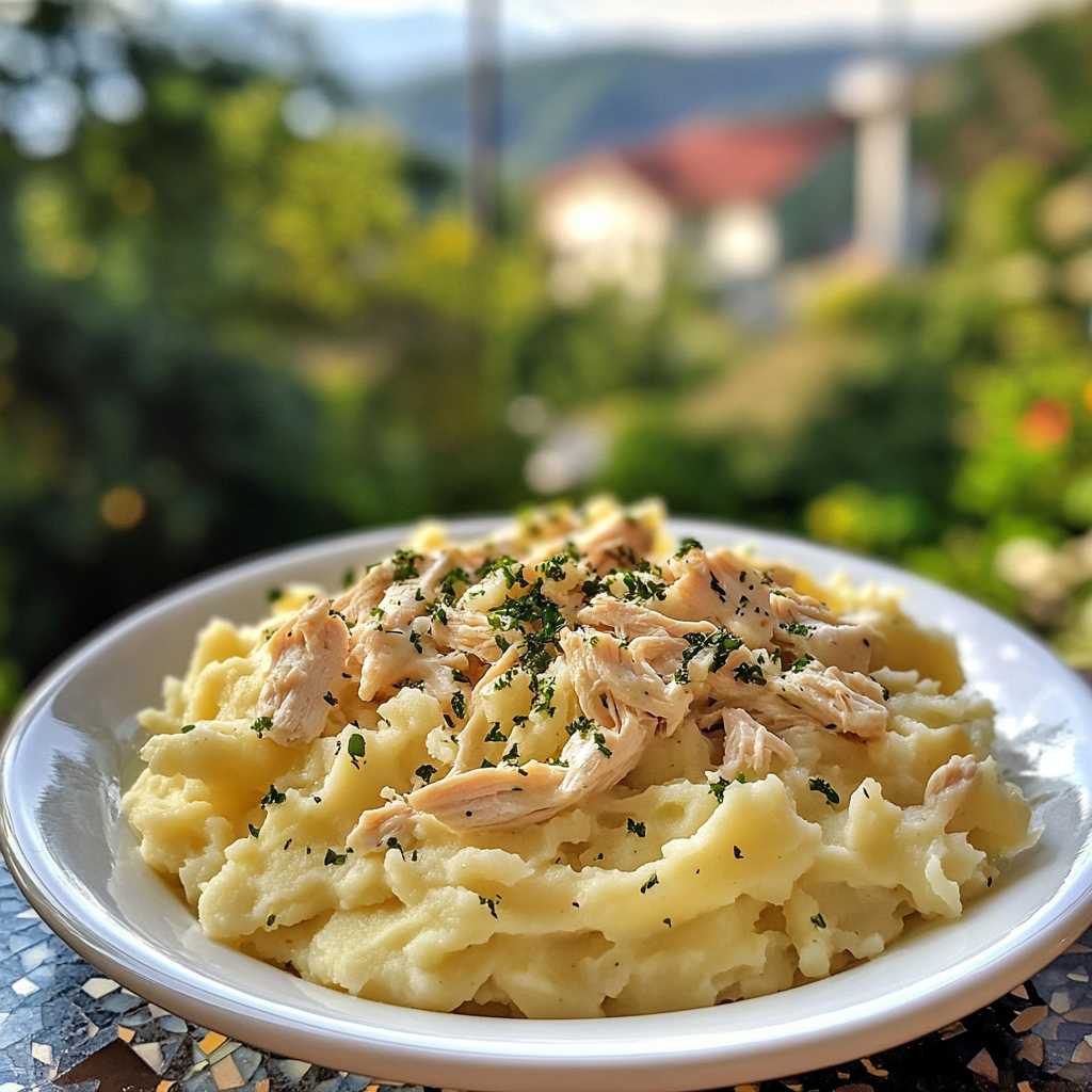Chicken Noodles Over Mashed Potatoes