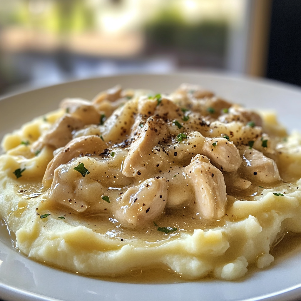 Chicken Noodles Over Mashed Potatoes