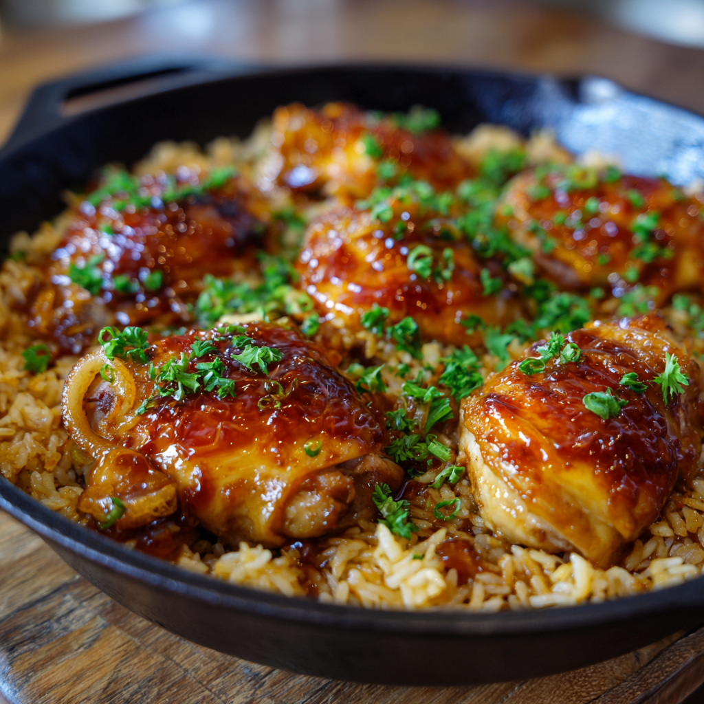 One Pan Honey Soy Chicken and Rice Recipe