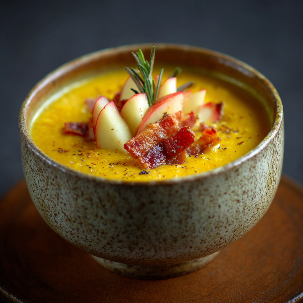 Pumpkin Soup with Apples and Bacon