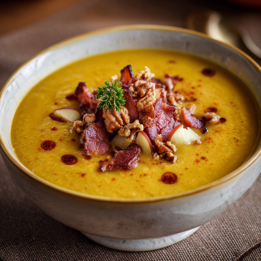 Pumpkin Soup with Apples and Bacon
