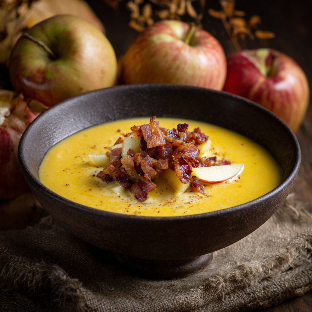 Pumpkin Soup with Apples and Bacon