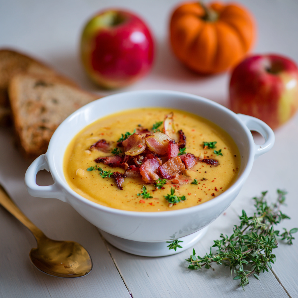 Pumpkin Soup with Apples and Bacon