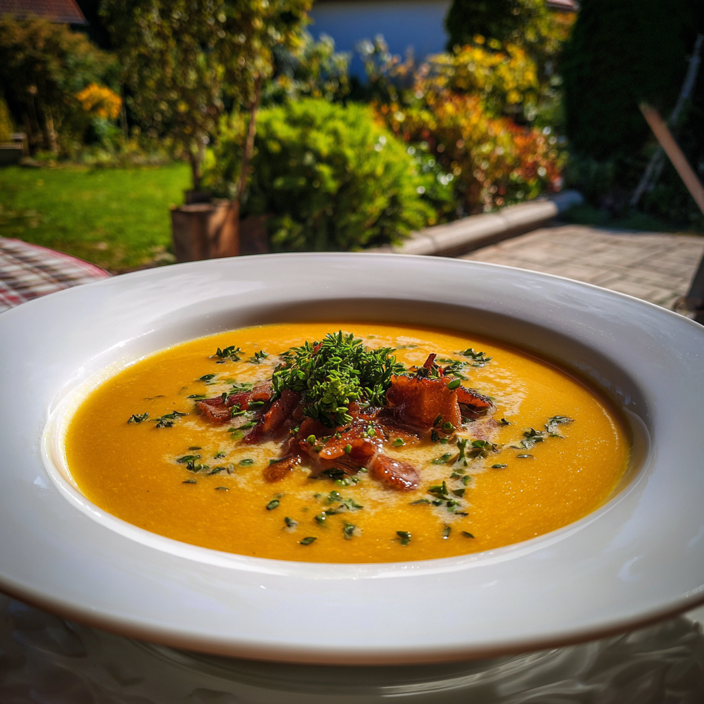 Pumpkin Soup with Apples and Bacon