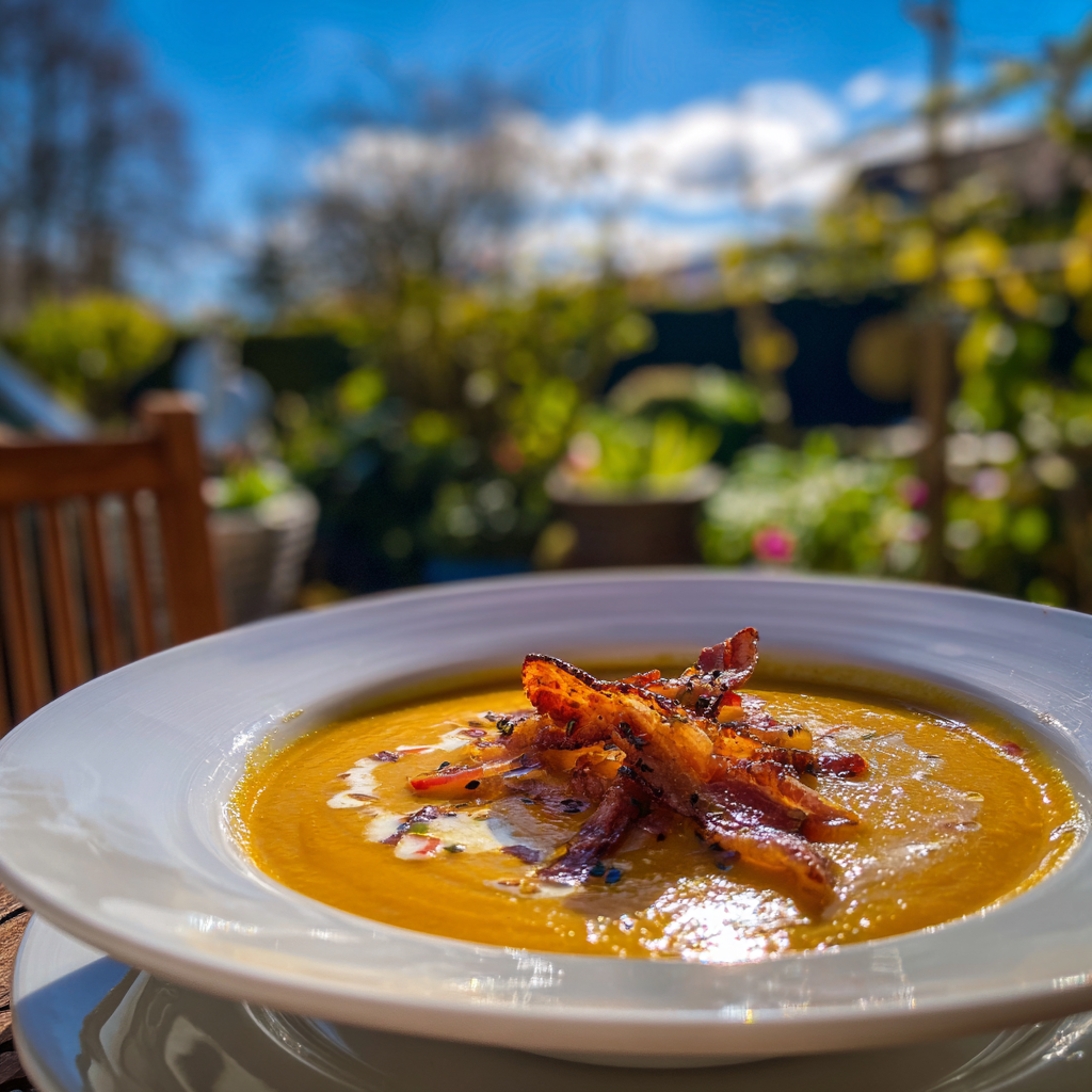Pumpkin Soup with Apples and Bacon