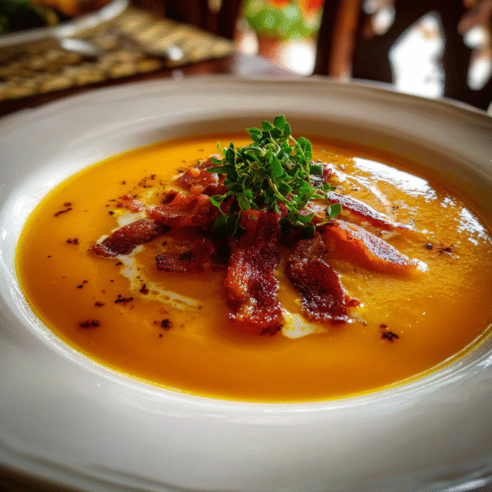 Pumpkin Soup with Apples and Bacon