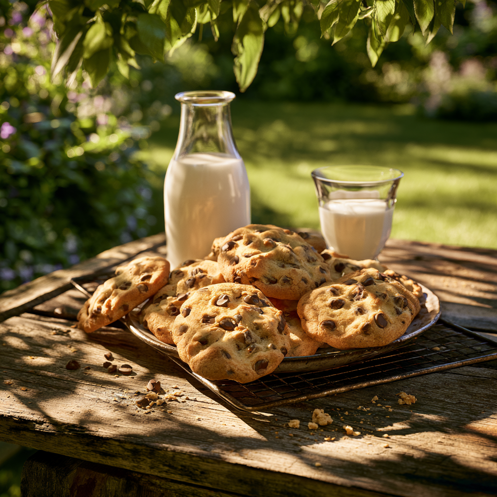 chocolate chip cookies milk