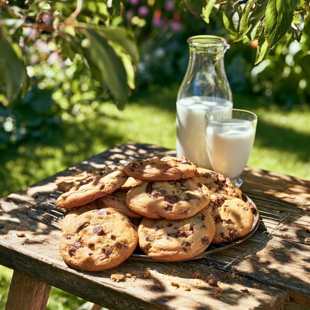 chocolate chip cookies milk