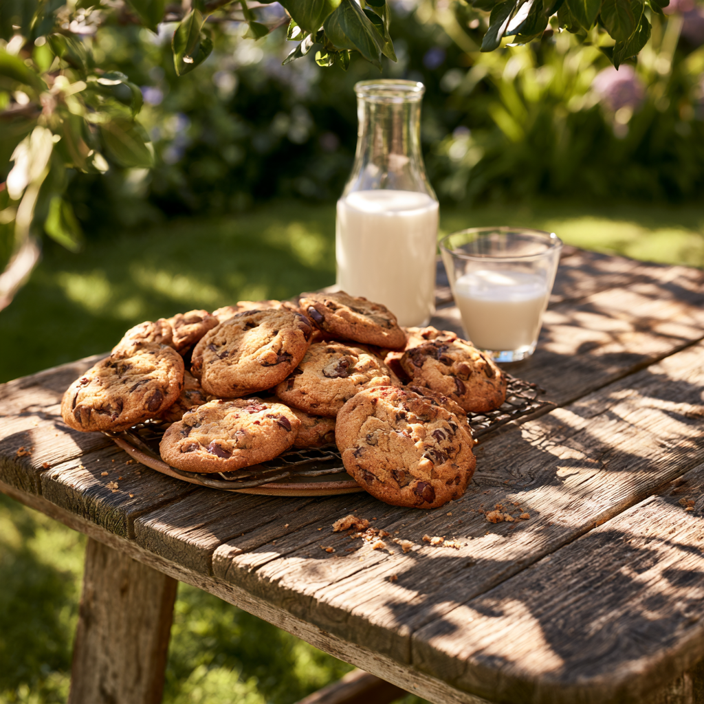 chocolate chip cookies milk