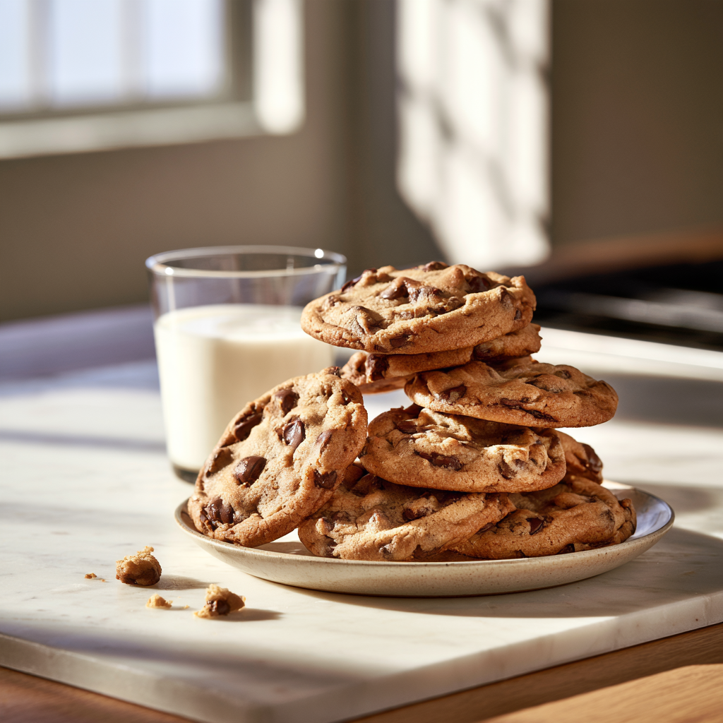 chocolate chip cookies milk