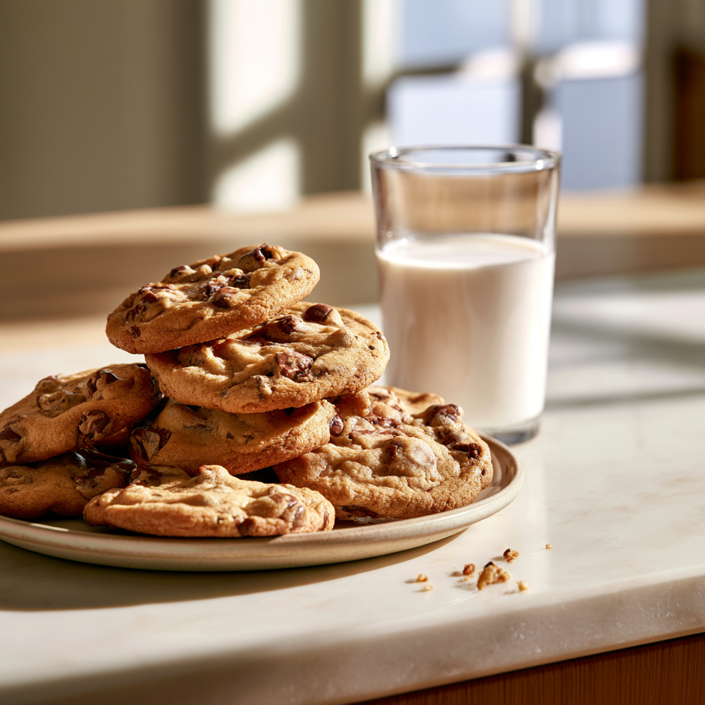 chocolate chip cookies milk